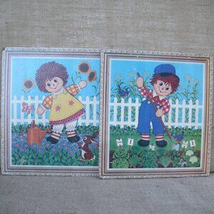 Vintage Raggedy Ann & Andy Litho Wall Art Plaques
